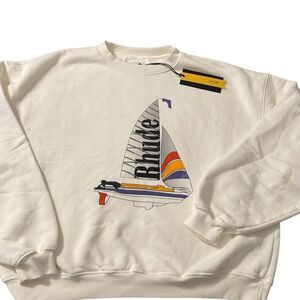 Rhude Cream Catamaran Champion Crewneck Sweatshirt